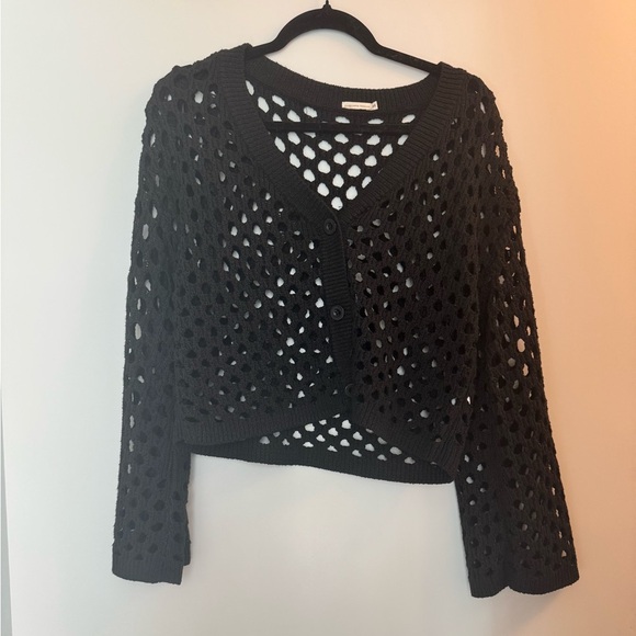 Black knit cardigan with holes and buttons, size s - Picture 1 of 3